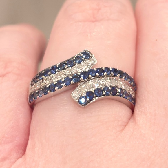EMA Jewelry - Vintage 14K Sapphire Diamond Ring, Natural Half Carat Blue Wave Size 7.25
